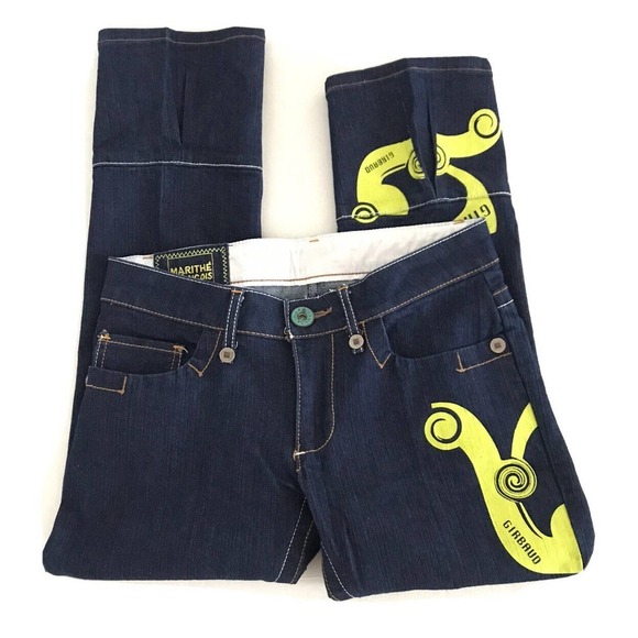 Marithe Francois Girbaud | Y2K Graphic Print Crop Womens Size 28 Blue Denim - Picture 3 of 13